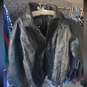 Black Genuine Leather Bomber Jacket for Men - Classic Style